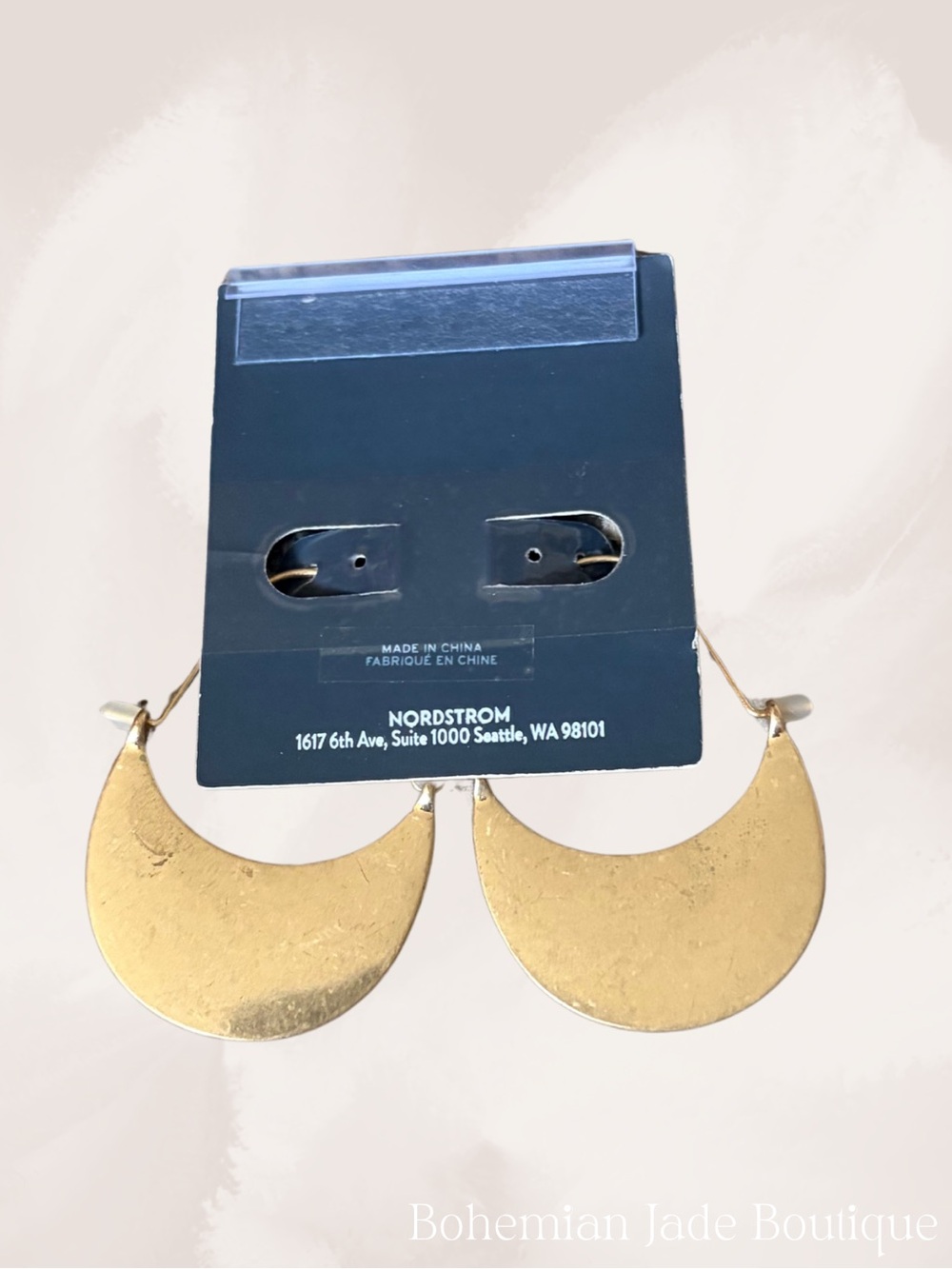Melrose and Market Gold Tone Crescent Drop Earrings Rhinestone Nickel Free NWT - Picture 3 of 4
